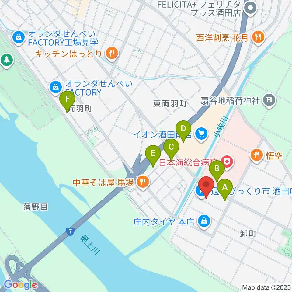 酒田MUSIC FACTORY スタジオ周辺の駐車場・コインパーキング一覧地図