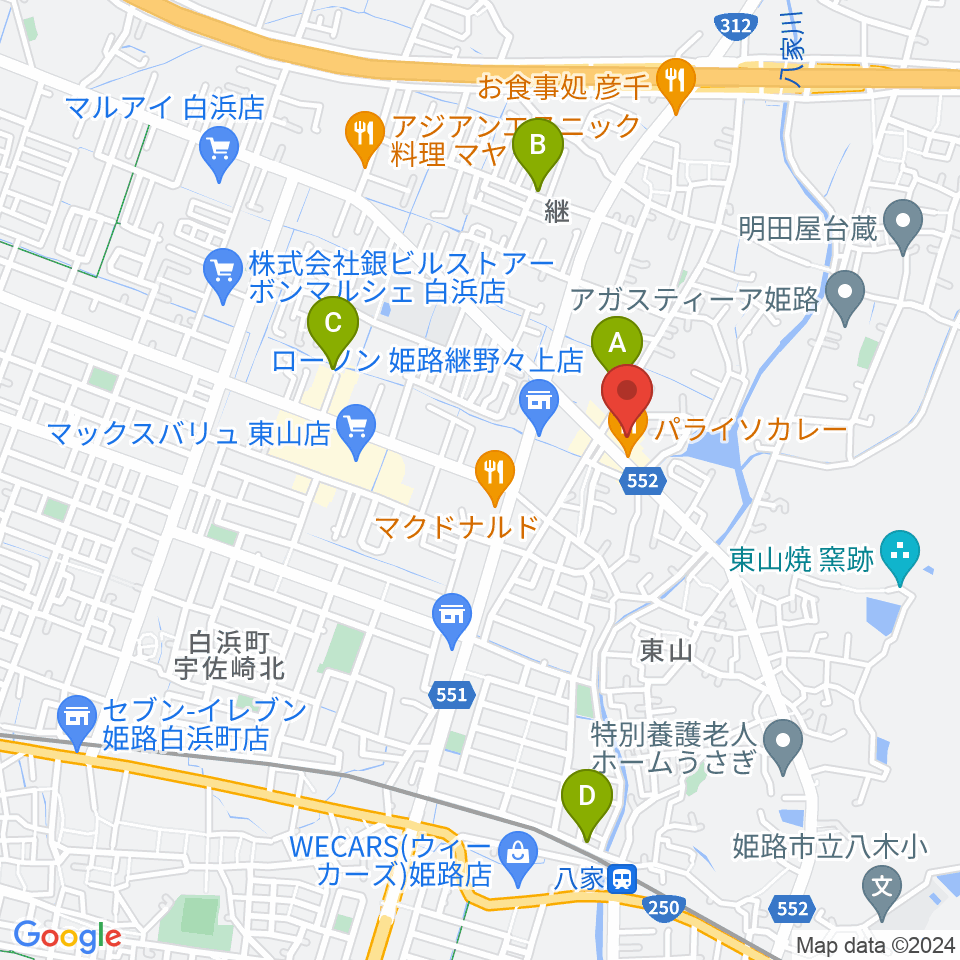 ベータミュージック姫路東店周辺の駐車場・コインパーキング一覧地図