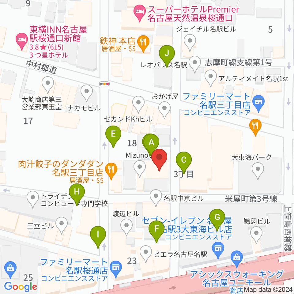 クラブナージ音楽教室 名古屋駅前教室周辺の駐車場・コインパーキング一覧地図