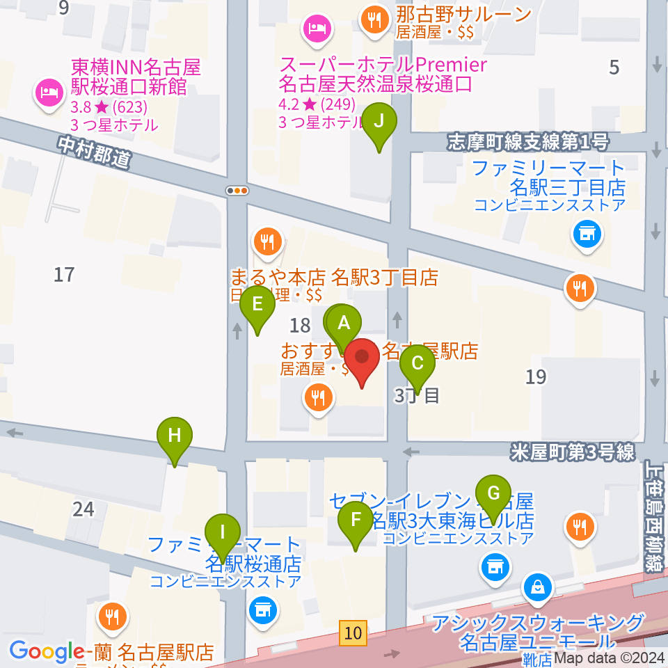 クラブナージ音楽教室 名古屋駅前教室周辺の駐車場・コインパーキング一覧地図