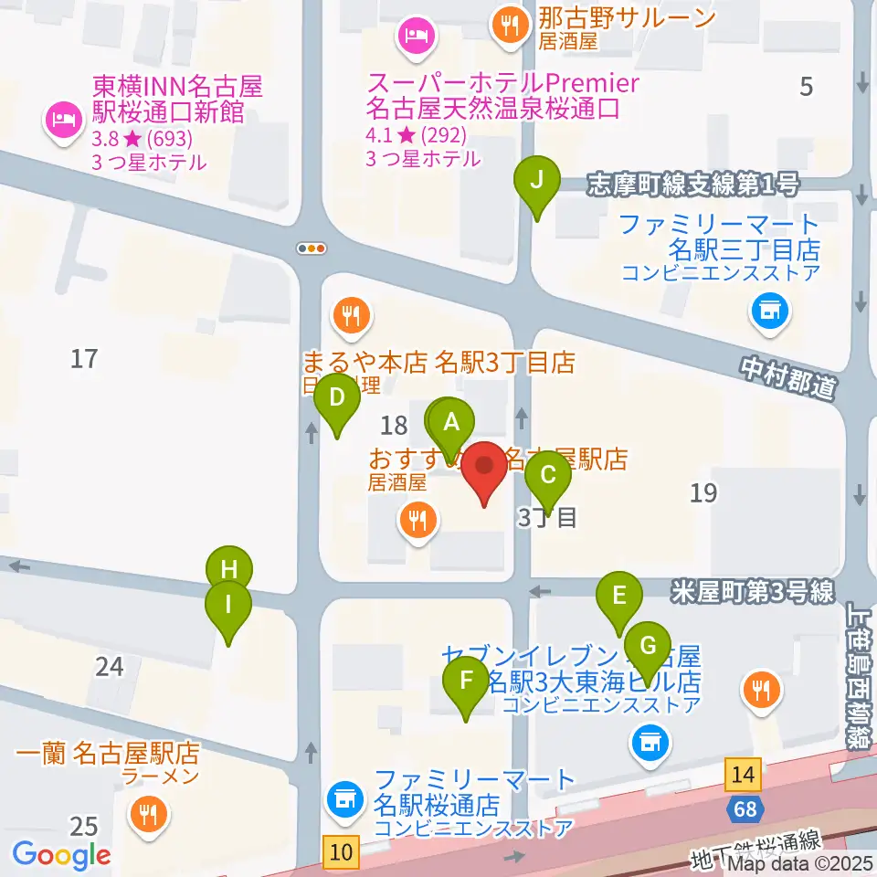 クラブナージ音楽教室 名古屋駅前教室周辺の駐車場・コインパーキング一覧地図