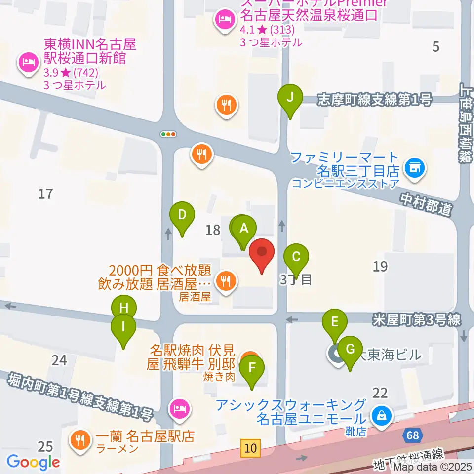 クラブナージ音楽教室 名古屋駅前教室周辺の駐車場・コインパーキング一覧地図