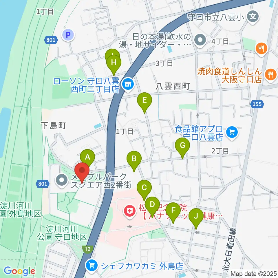 かわの音楽教室周辺の駐車場・コインパーキング一覧地図