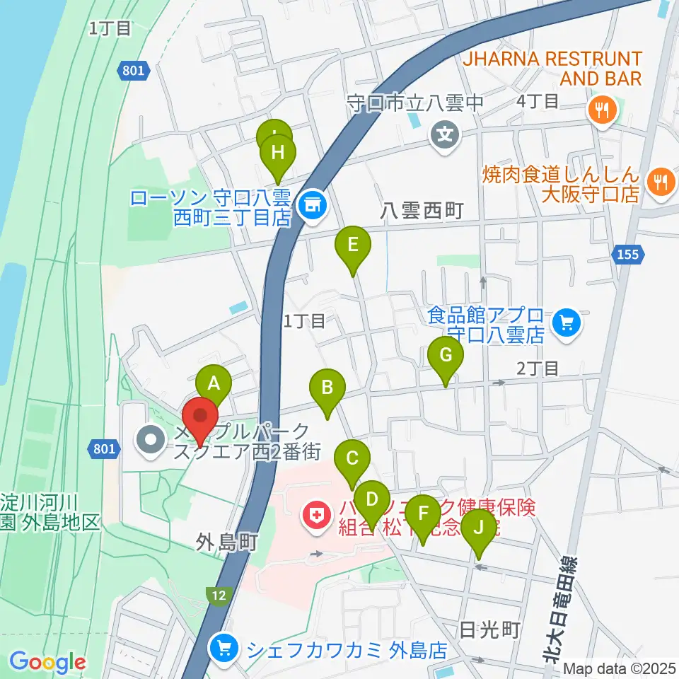 かわの音楽教室周辺の駐車場・コインパーキング一覧地図