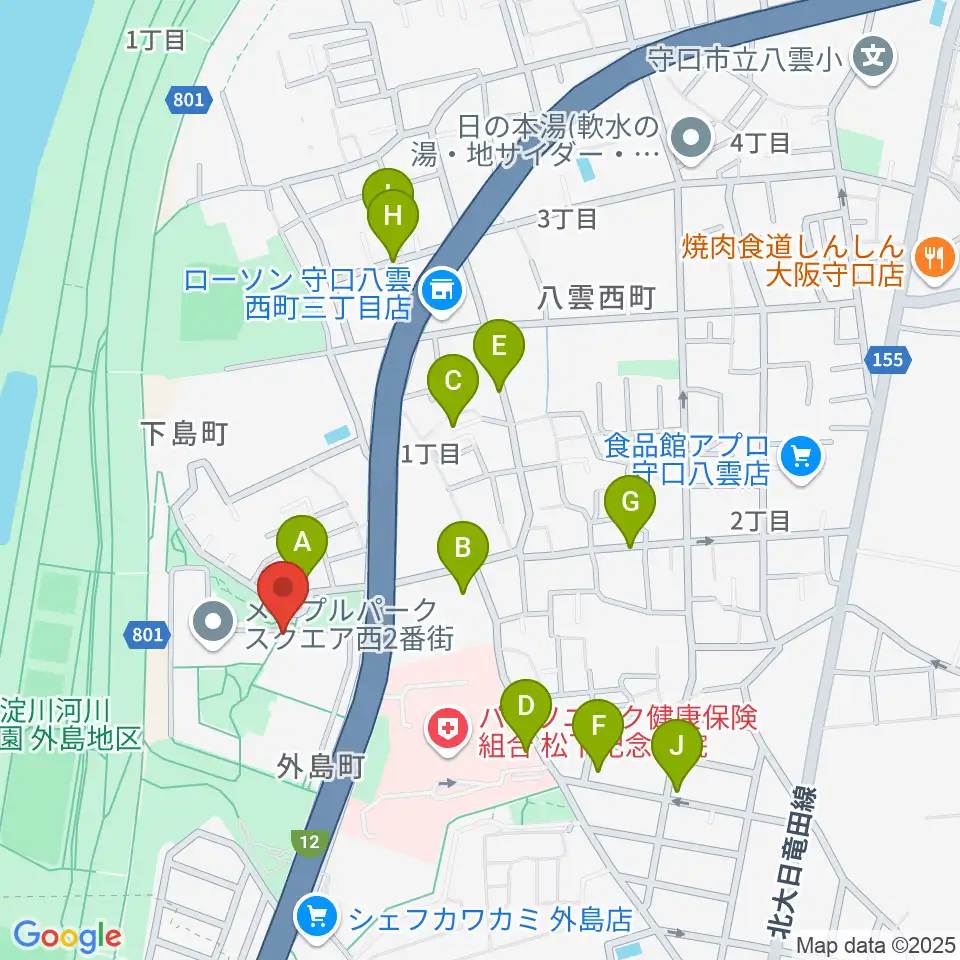 かわの音楽教室周辺の駐車場・コインパーキング一覧地図
