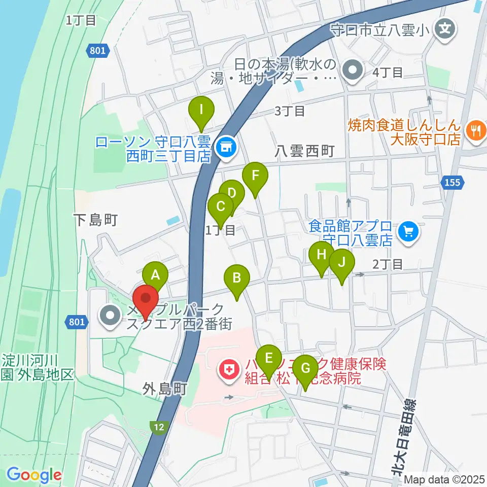 かわの音楽教室周辺の駐車場・コインパーキング一覧地図