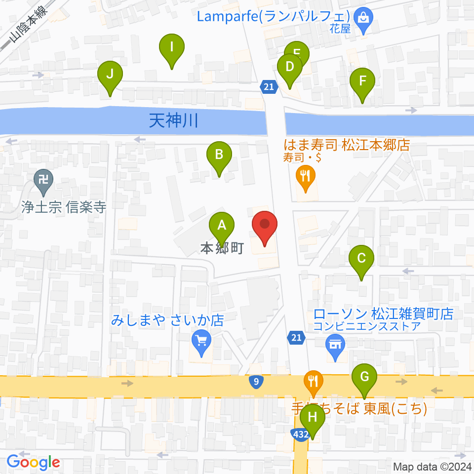 ヤマハパルス米子楽器社 松江店周辺の駐車場・コインパーキング一覧地図