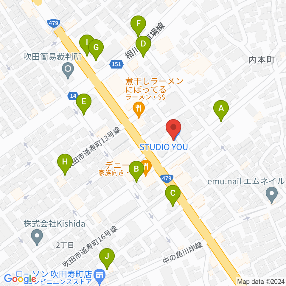 スタジオユー周辺の駐車場・コインパーキング一覧地図