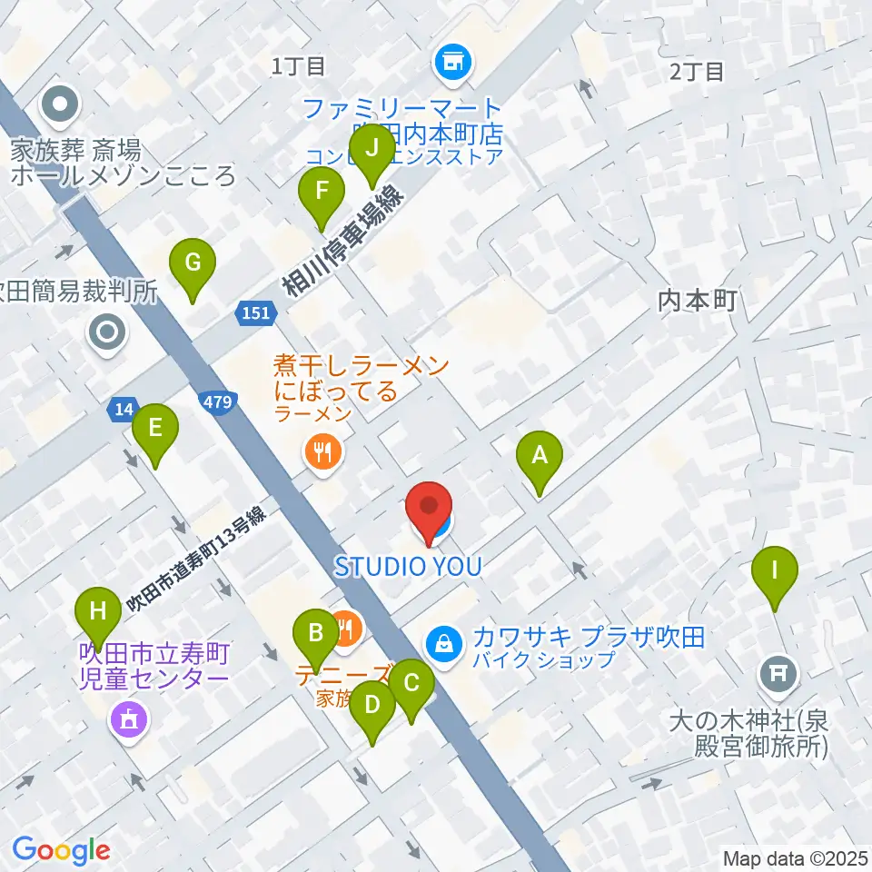 スタジオユー周辺の駐車場・コインパーキング一覧地図