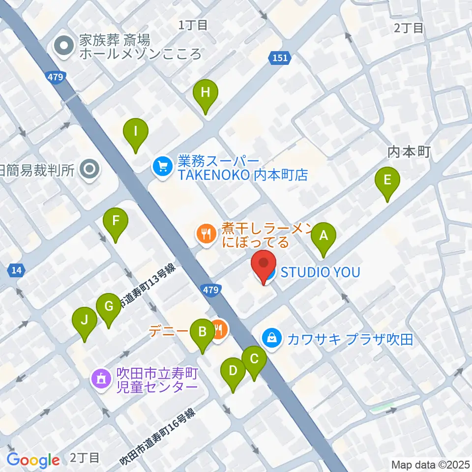 スタジオユー周辺の駐車場・コインパーキング一覧地図