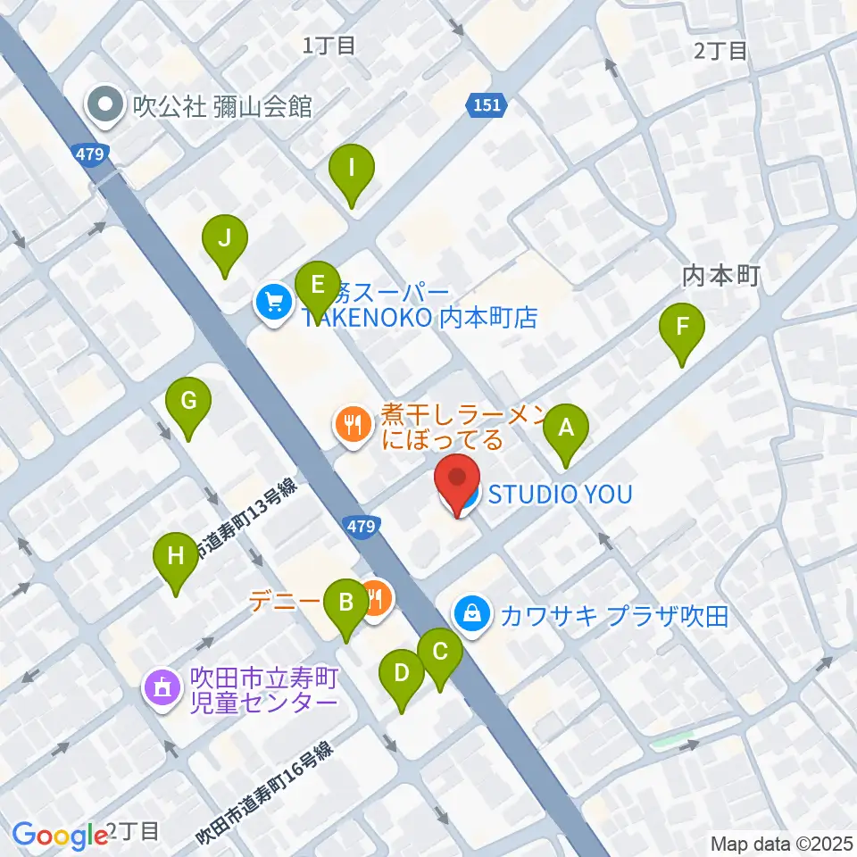 スタジオユー周辺の駐車場・コインパーキング一覧地図