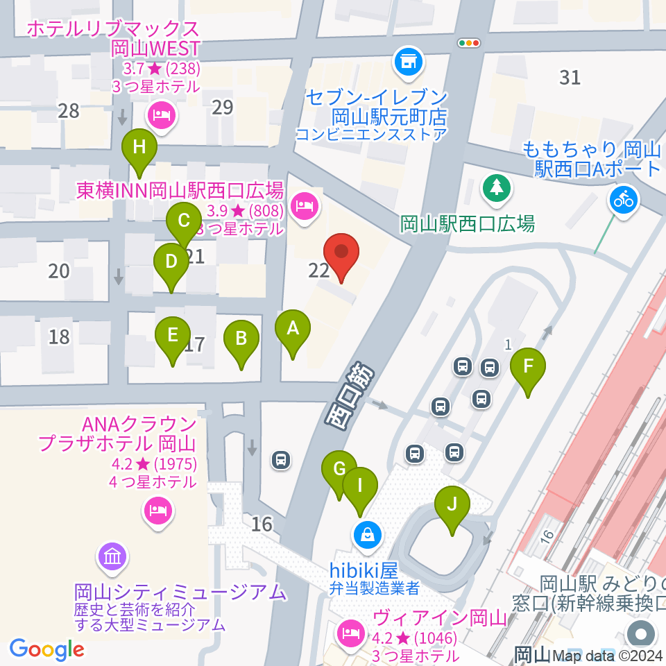 岡山新堀ギター音楽院 周辺の駐車場・コインパーキング一覧地図