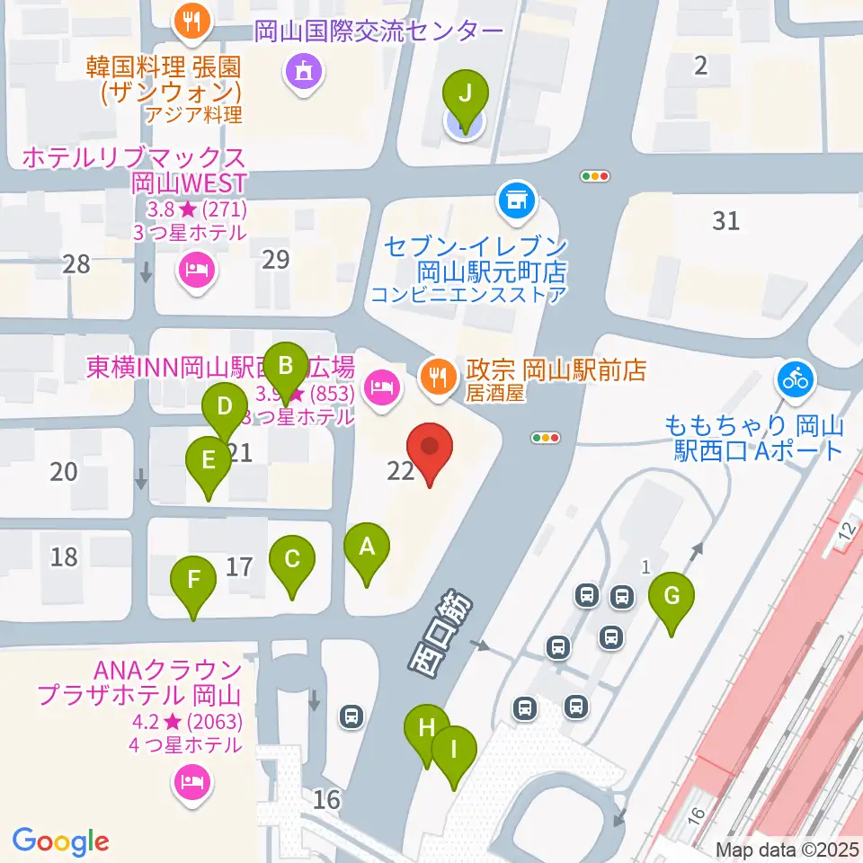岡山新堀ギター音楽院 周辺の駐車場・コインパーキング一覧地図