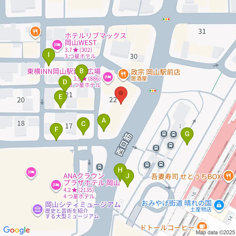 岡山新堀ギター音楽院 周辺の駐車場・コインパーキング一覧地図