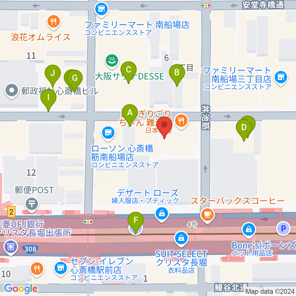 プラスミュージック心斎橋周辺の駐車場・コインパーキング一覧地図