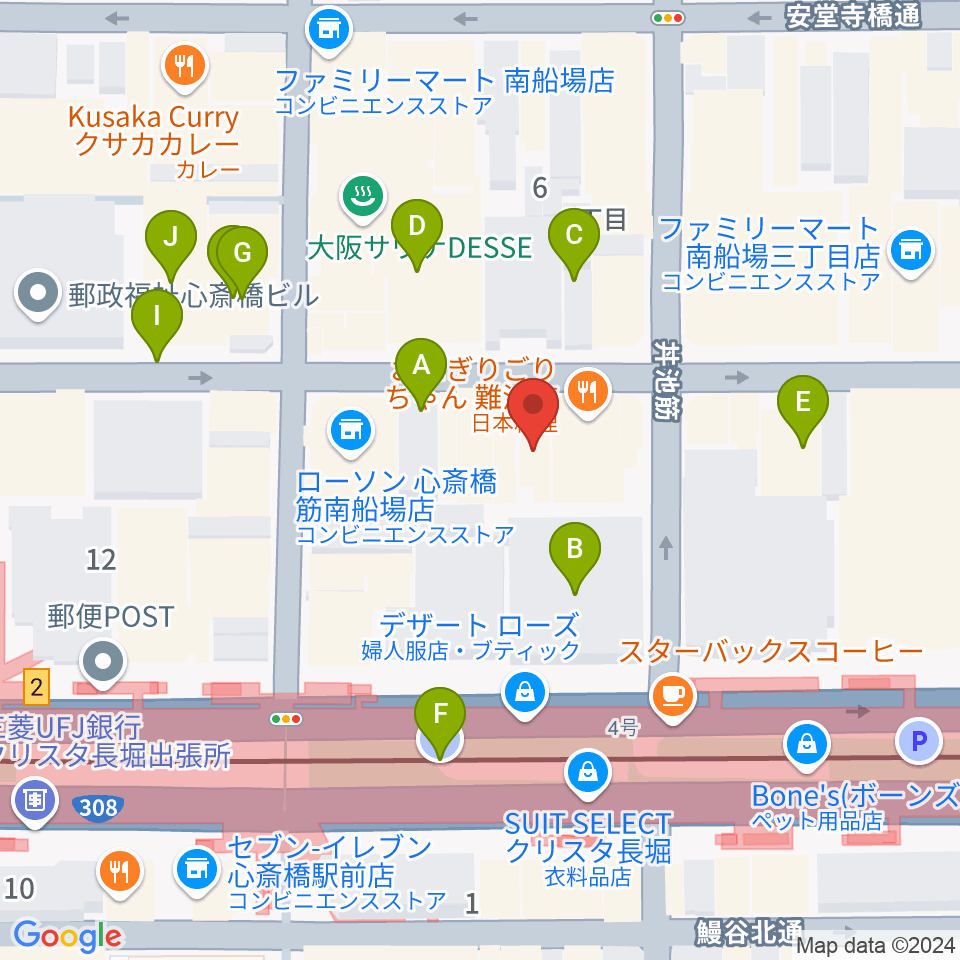 プラスミュージック心斎橋周辺の駐車場・コインパーキング一覧地図