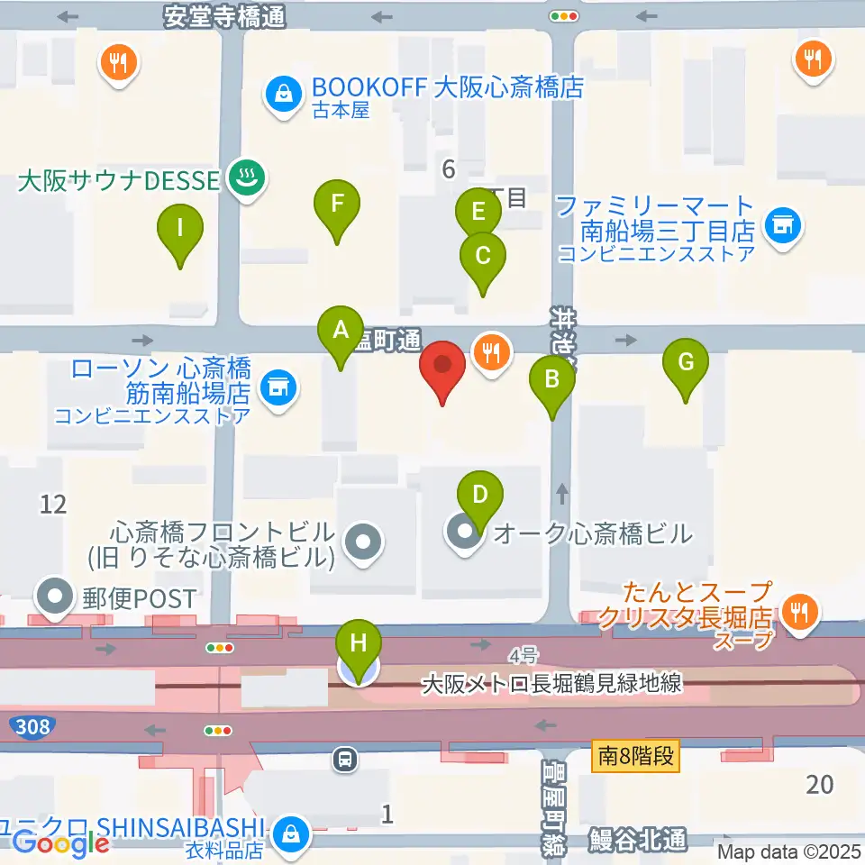 プラスミュージック心斎橋周辺の駐車場・コインパーキング一覧地図