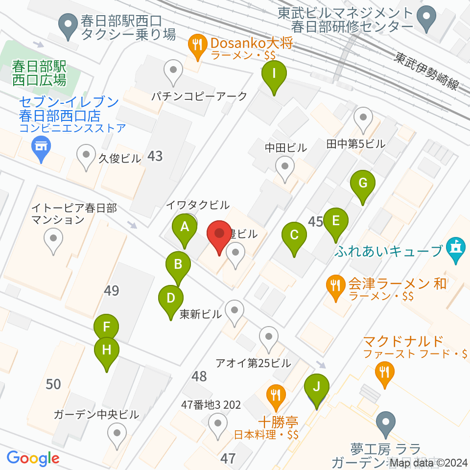 昭和楽器 春日部店ミニホール周辺の駐車場・コインパーキング一覧地図