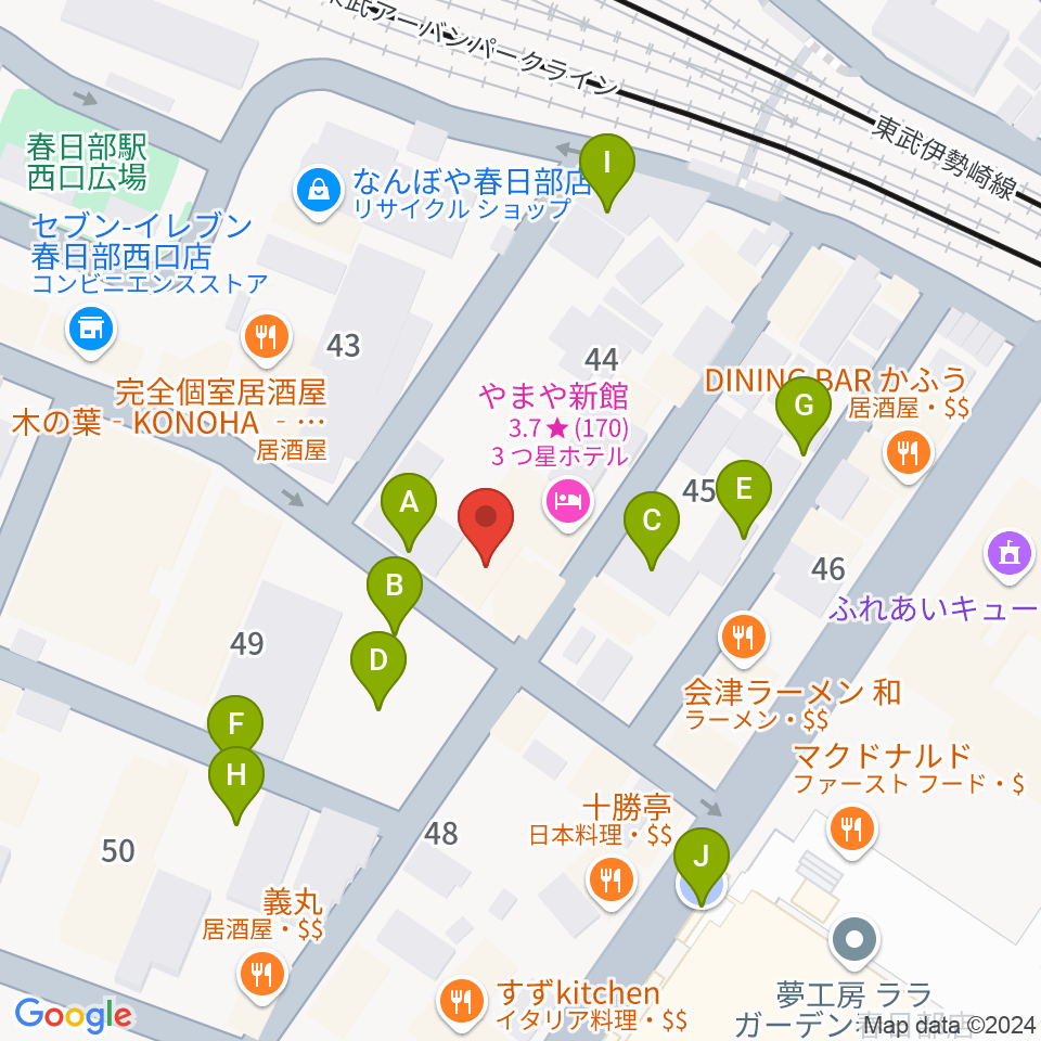 昭和楽器 春日部店ミニホール周辺の駐車場・コインパーキング一覧地図