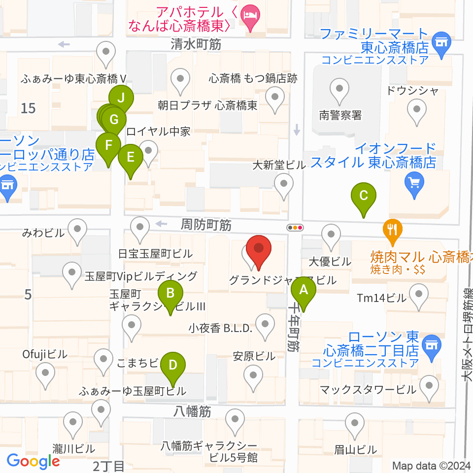 心斎橋ジャニス周辺の駐車場・コインパーキング一覧地図