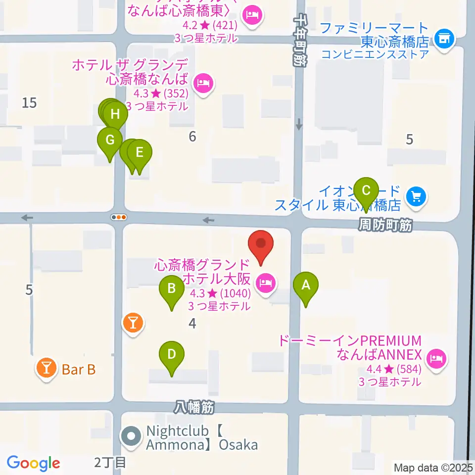心斎橋ジャニス周辺の駐車場・コインパーキング一覧地図