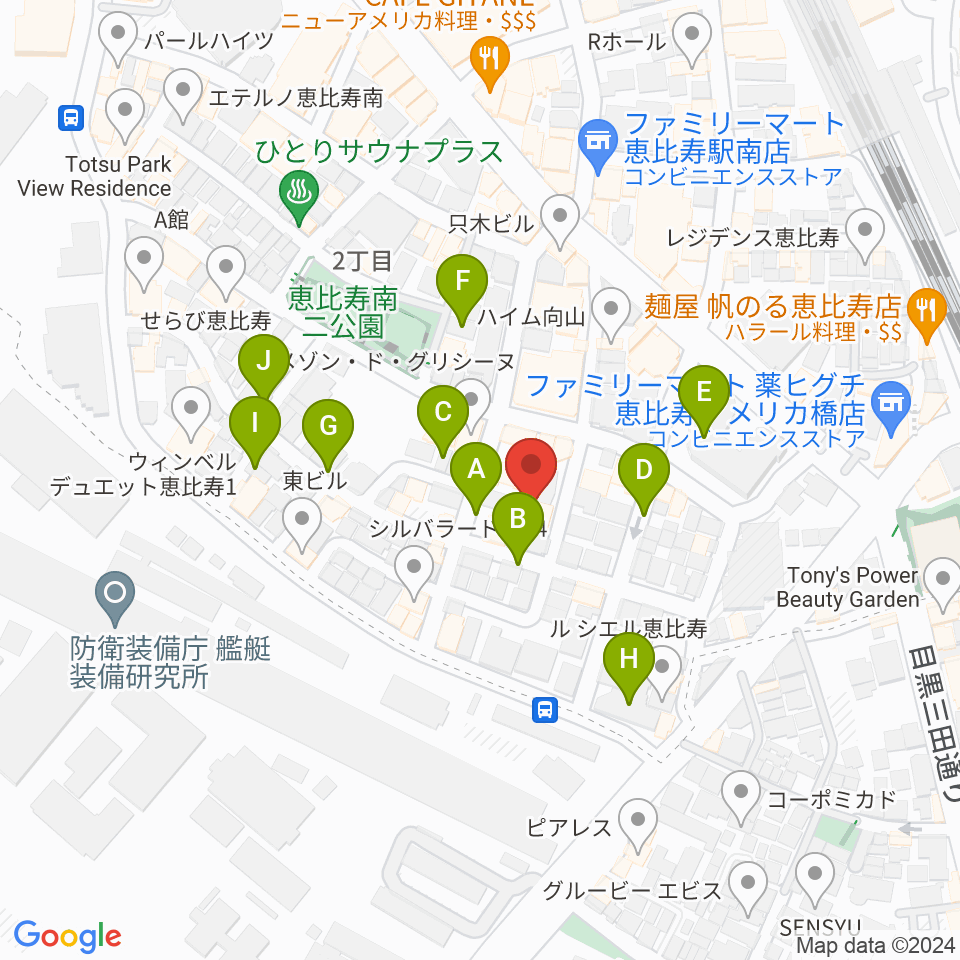 恵比寿ヒルサイドスタジオ周辺の駐車場・コインパーキング一覧地図