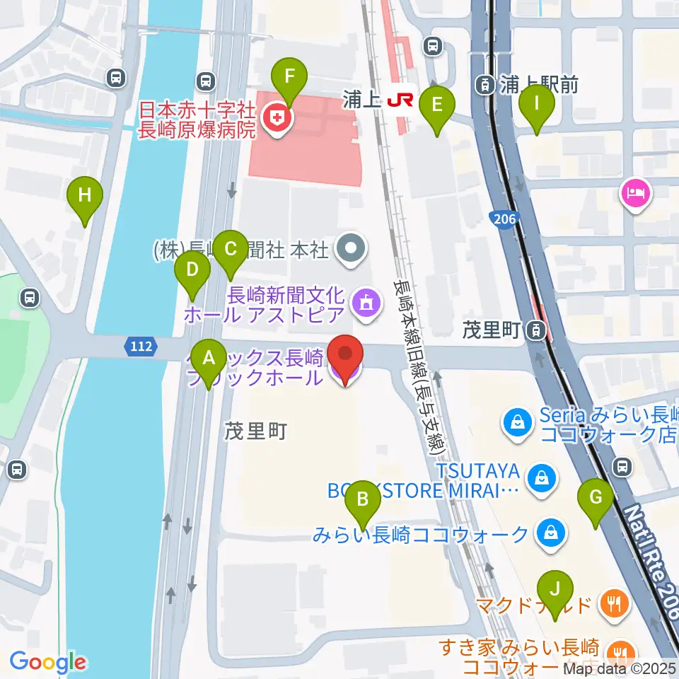 ベネックス長崎ブリックホール周辺の駐車場・コインパーキング一覧地図