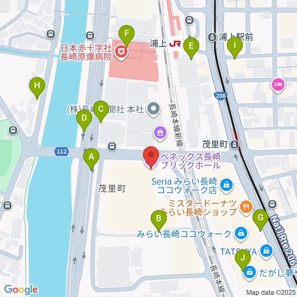 ベネックス長崎ブリックホール周辺の駐車場・コインパーキング一覧地図