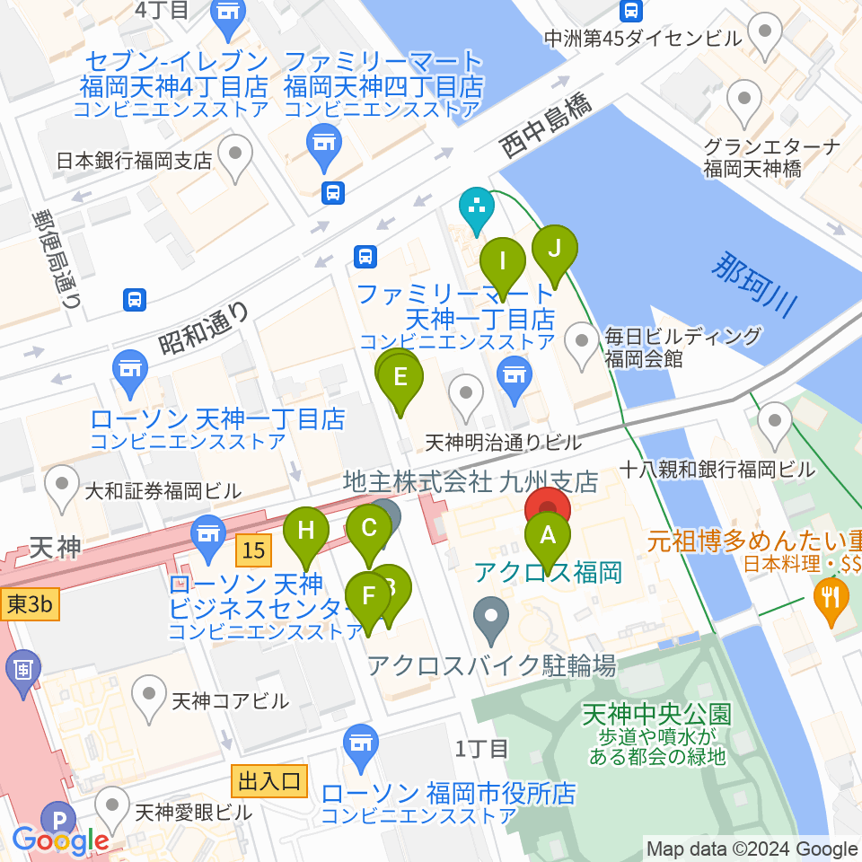 アクロス福岡周辺の駐車場・コインパーキング一覧地図