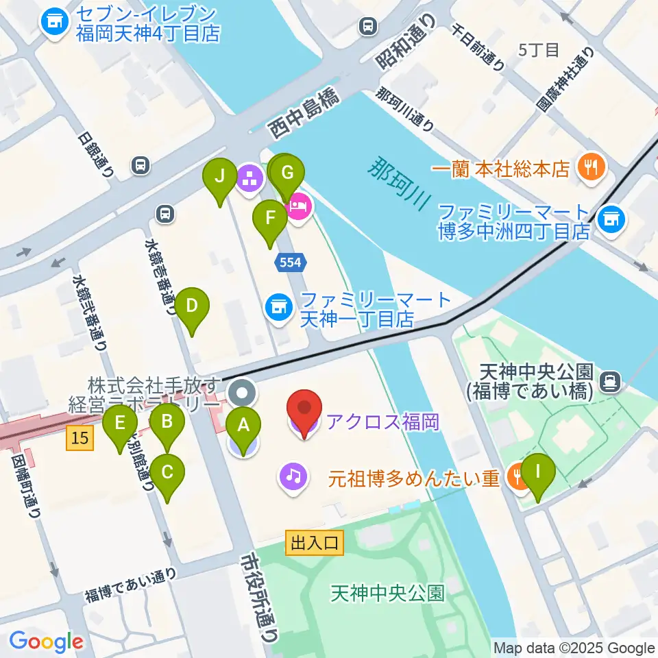 アクロス福岡周辺の駐車場・コインパーキング一覧地図