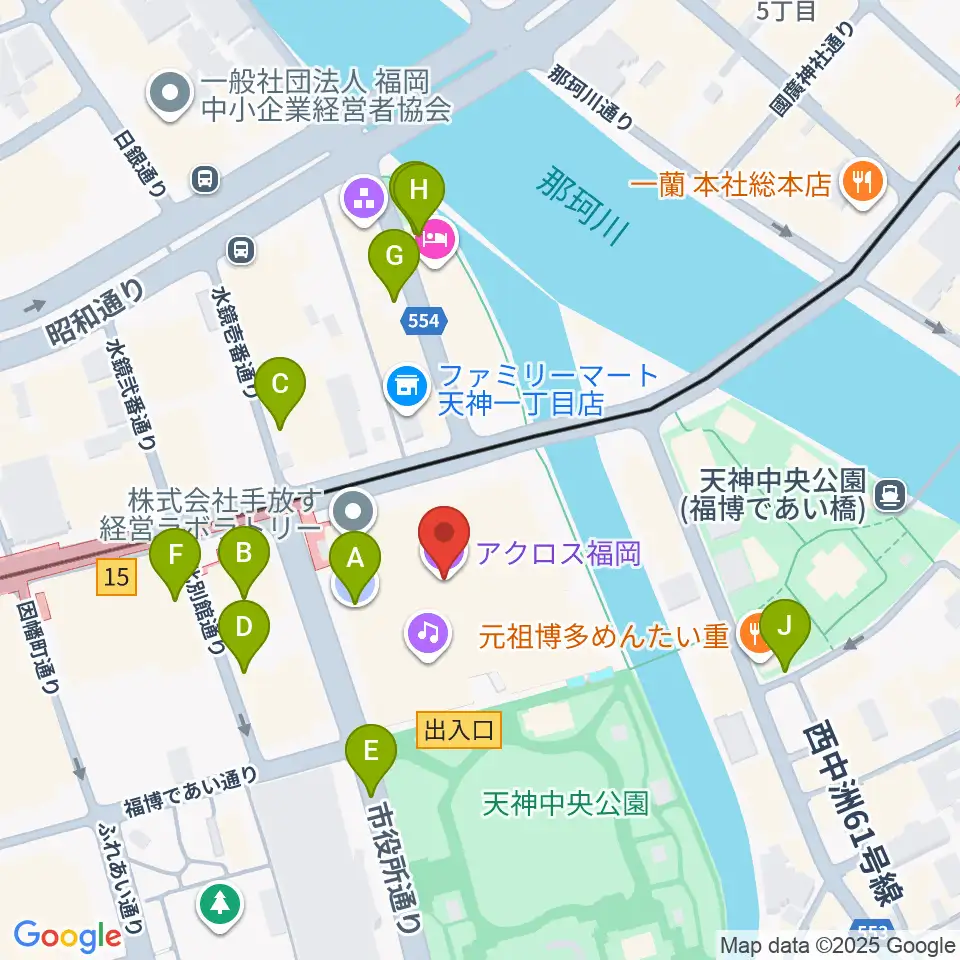 アクロス福岡周辺の駐車場・コインパーキング一覧地図