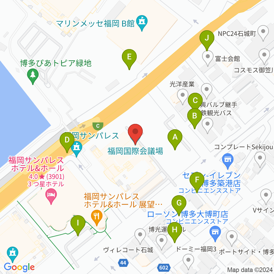福岡国際会議場周辺の駐車場・コインパーキング一覧地図