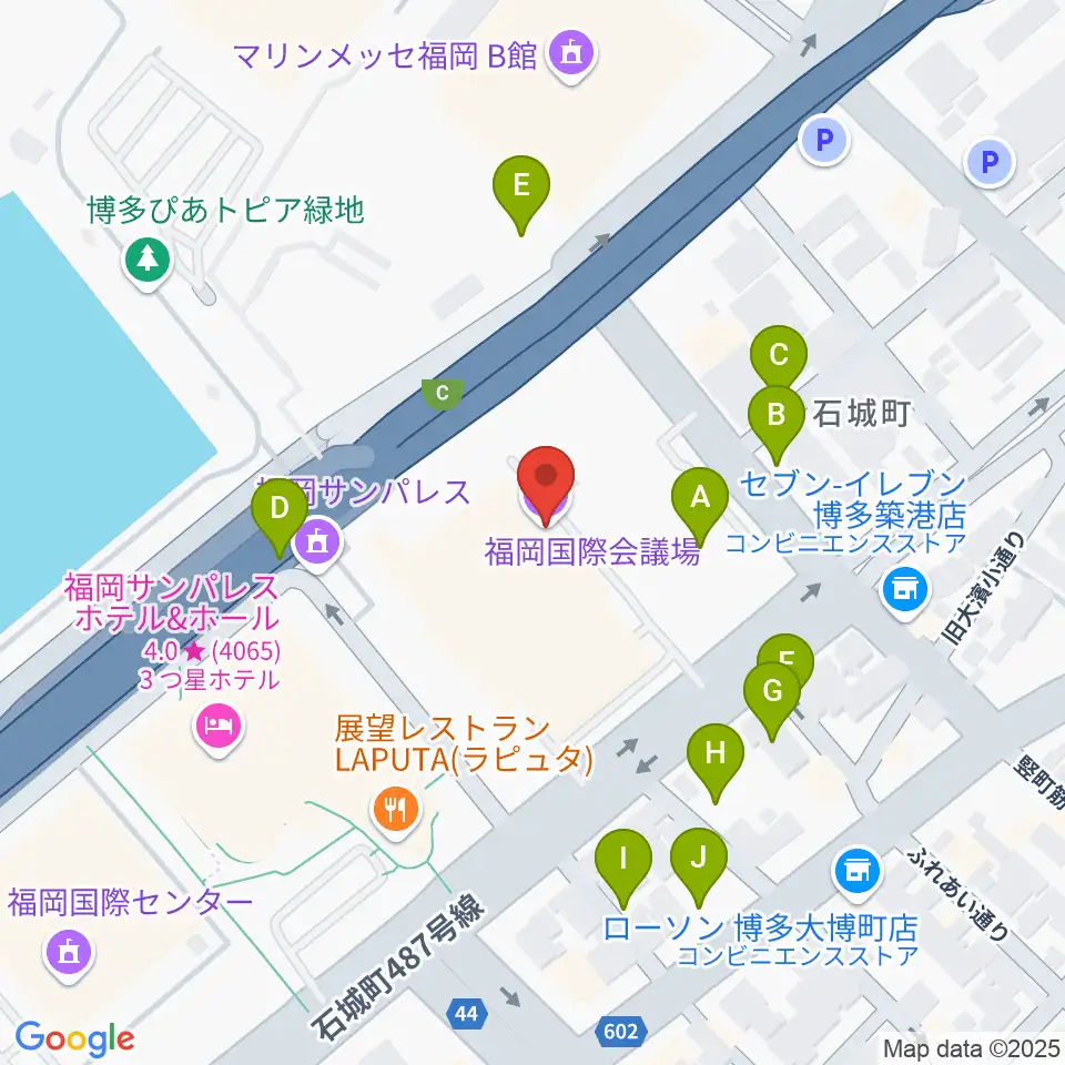 福岡国際会議場周辺の駐車場・コインパーキング一覧地図