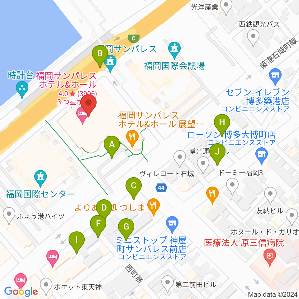 福岡サンパレス ホテル＆ホール周辺の駐車場・コインパーキング一覧地図