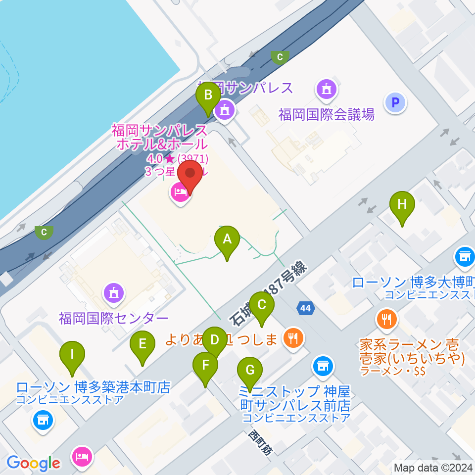 福岡サンパレス ホテル＆ホール周辺の駐車場・コインパーキング一覧地図