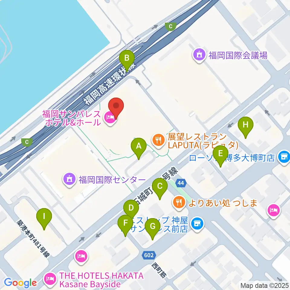 福岡サンパレス ホテル＆ホール周辺の駐車場・コインパーキング一覧地図