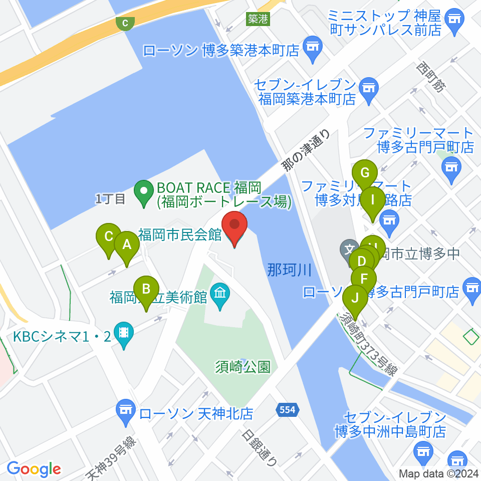 福岡市民会館周辺の駐車場・コインパーキング一覧地図
