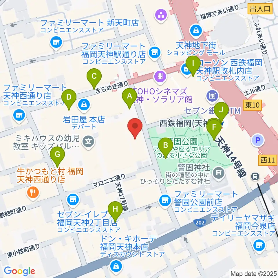 レソラNTT夢天神ホール周辺の駐車場・コインパーキング一覧地図