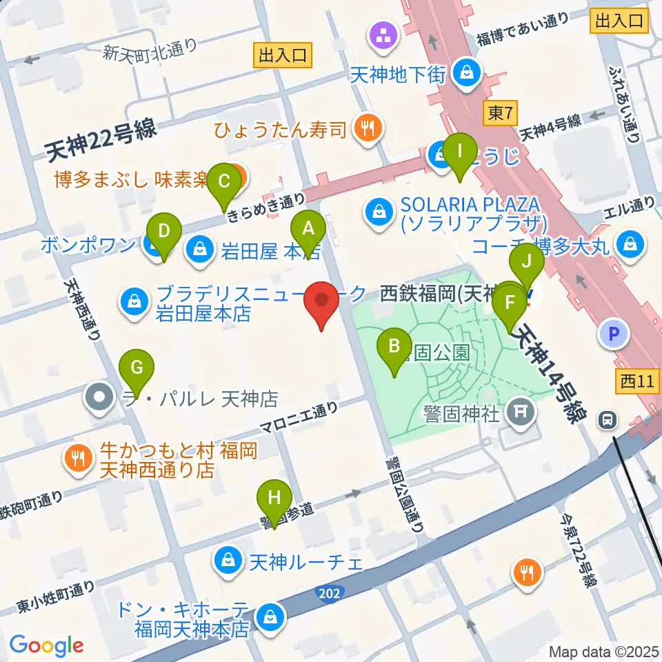 レソラNTT夢天神ホール周辺の駐車場・コインパーキング一覧地図