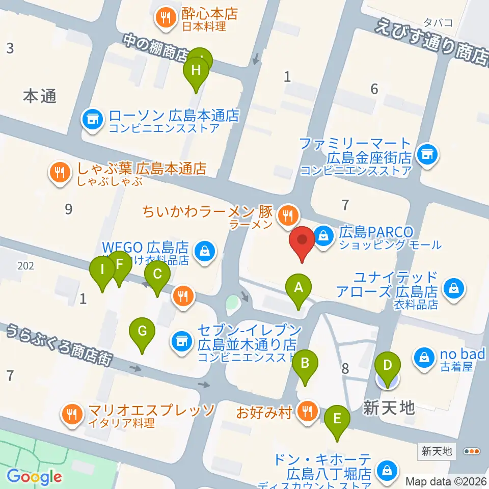 広島クラブクアトロ 周辺の駐車場 コインパーキング一覧マップ