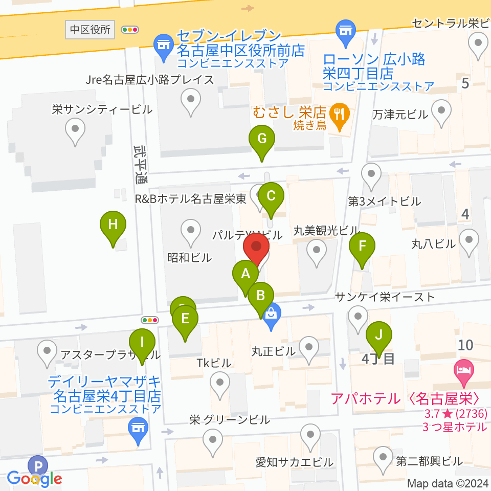栄R.A.D周辺の駐車場・コインパーキング一覧地図