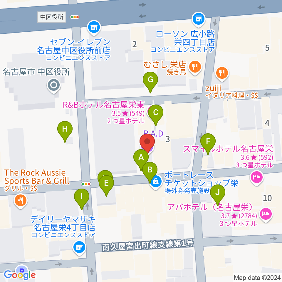 栄R.A.D周辺の駐車場・コインパーキング一覧地図