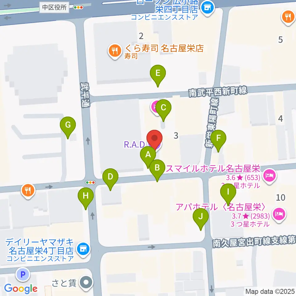栄R.A.D周辺の駐車場・コインパーキング一覧地図