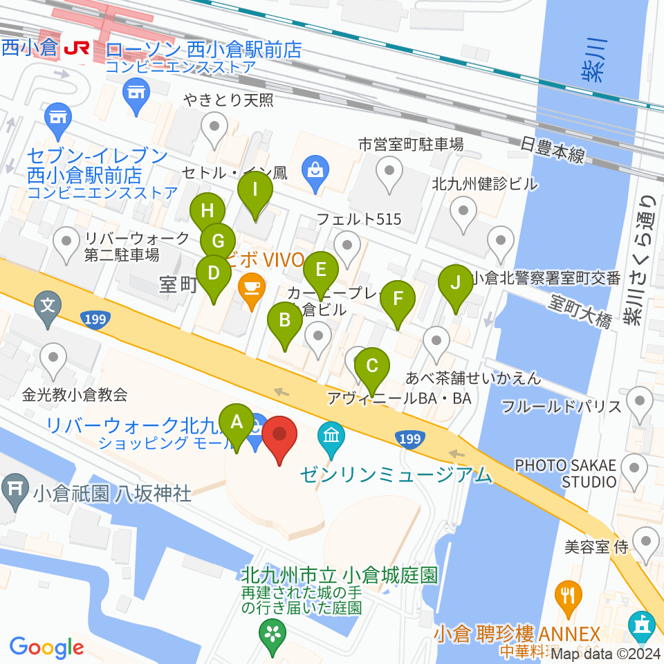 J:COM北九州芸術劇場周辺の駐車場・コインパーキング一覧地図