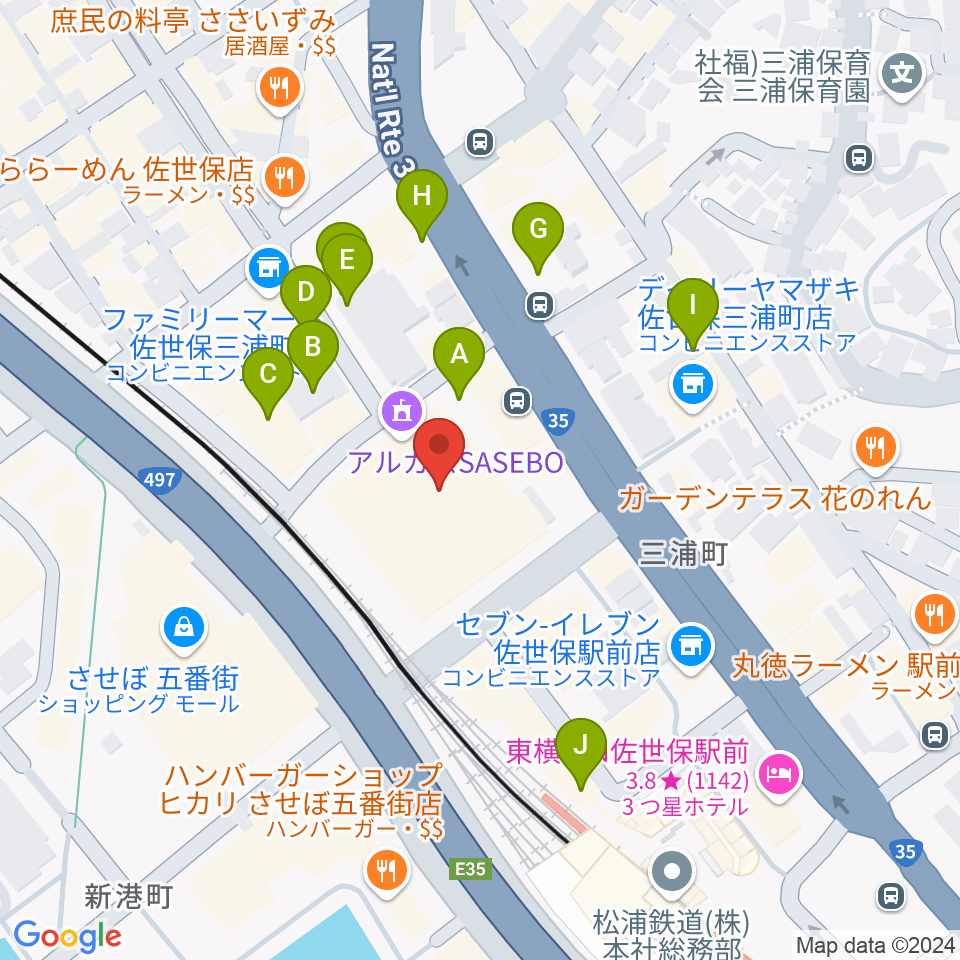 アルカスSASEBO周辺の駐車場・コインパーキング一覧地図