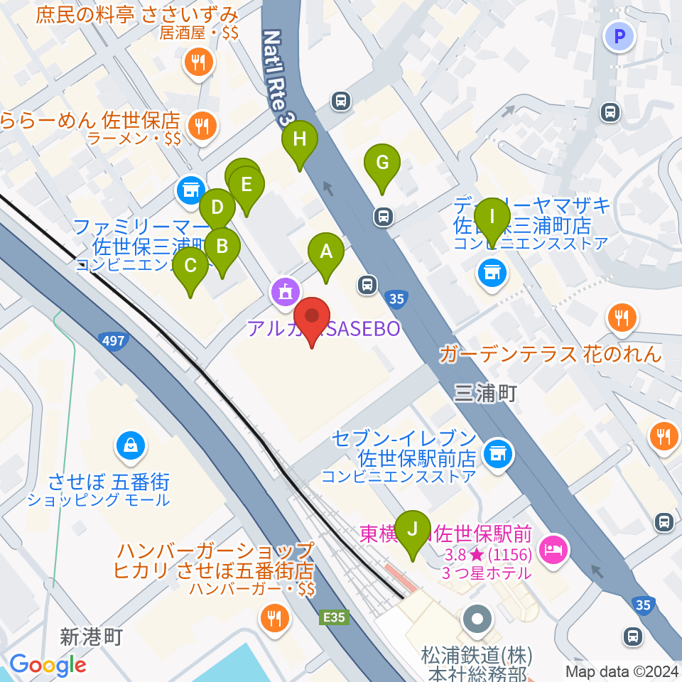 アルカスSASEBO周辺の駐車場・コインパーキング一覧地図