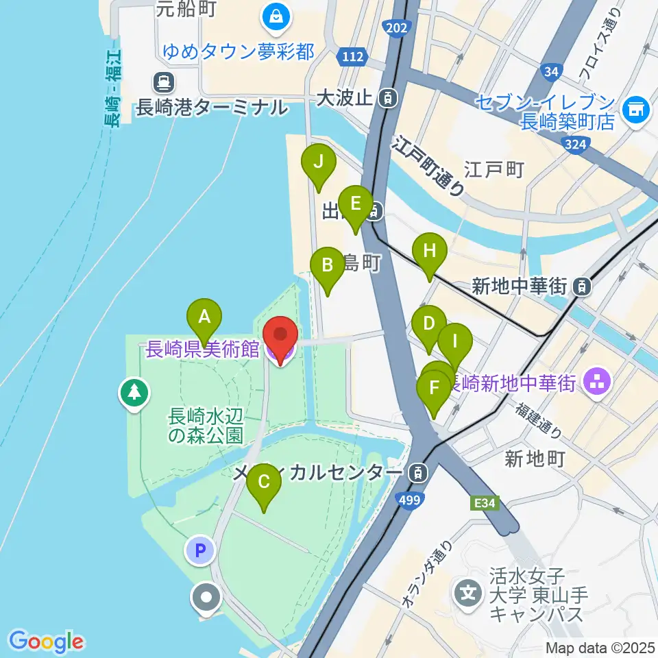 長崎県美術館周辺の駐車場・コインパーキング一覧地図