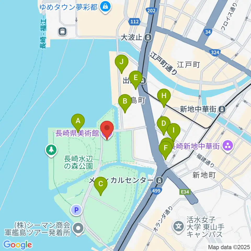 長崎県美術館周辺の駐車場・コインパーキング一覧地図