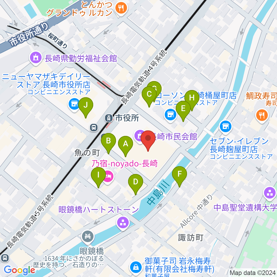 長崎市民会館周辺の駐車場・コインパーキング一覧地図