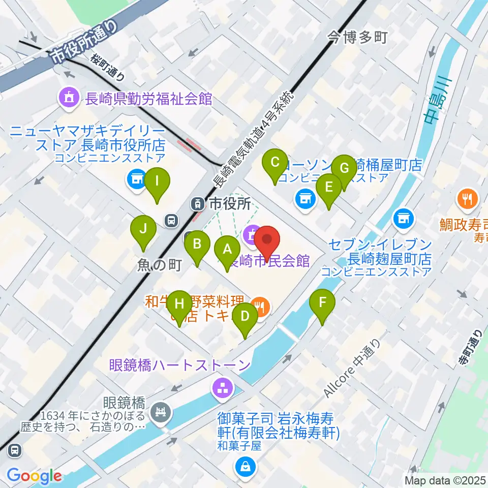 長崎市民会館周辺の駐車場・コインパーキング一覧地図